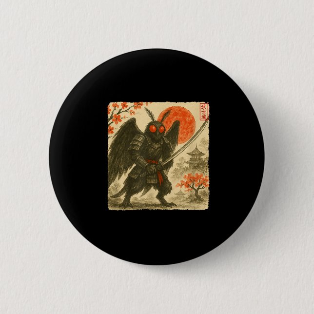 Mothman Samurai Japanese Warrior Costume Sumi-e Ar 6 Cm Round Badge (Front)