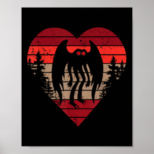 Mothman Valentines Day Retro Heart Love Mothman Poster