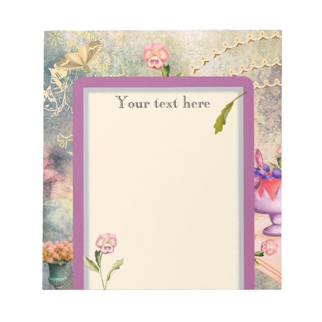 Moths and Pansies Personalised Romantic  Notepad (Front)