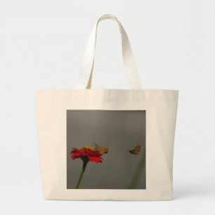 Moths and Red Zinnia Large Tote Bag