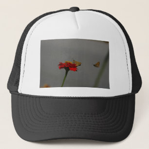 Moths and Red Zinnia Trucker Hat