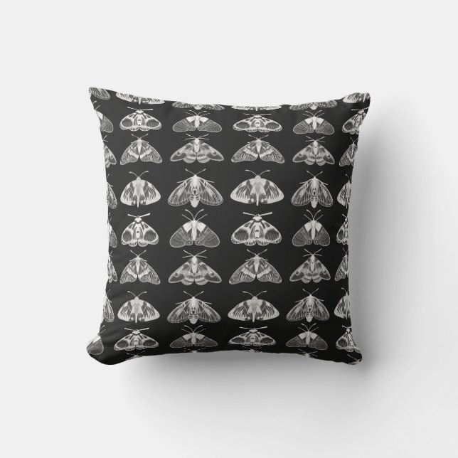 Moths in Black, White and Grey Cushion (Front)