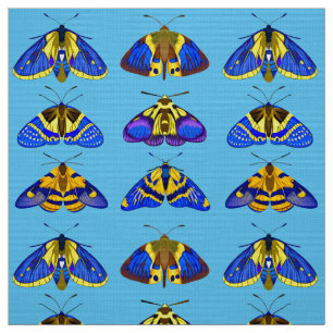 Moths in Blue, Golden Yellow and Brown Fabric