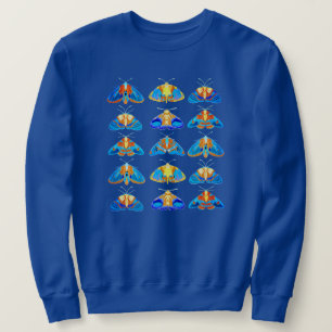 Moths in Dark Blue, Orange and Turquoise Sweatshirt