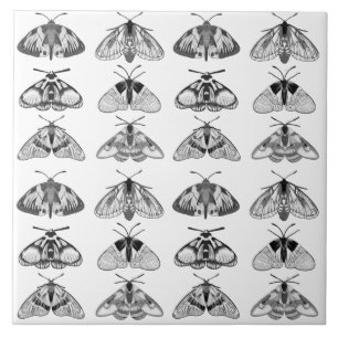 Moths in Grey, Black and White Ceramic Tile