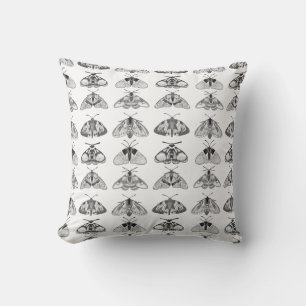 Moths in Grey, Black and White Cushion