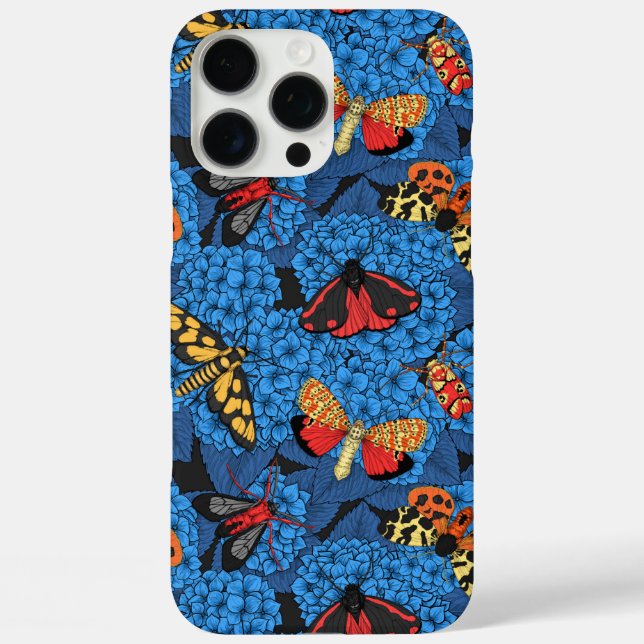 Moths on blue hydrangea Case-Mate iPhone case (Back)