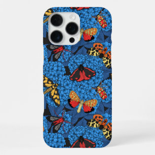 Moths on blue hydrangea iPhone 16 pro max case