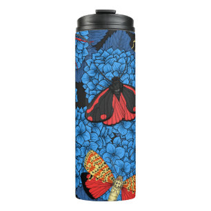 Moths on blue hydrangea thermal tumbler