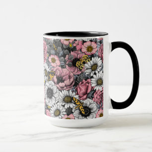 Moths on flower mix in pink and grey mug