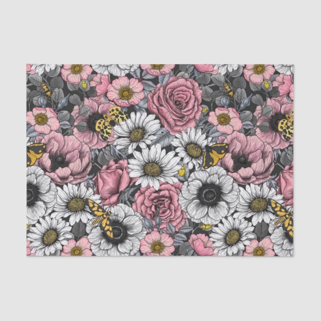Moths on flower mix in pink and grey tissue paper (Front)