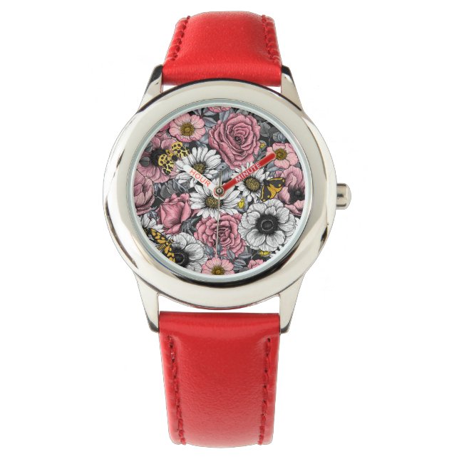 Moths on flower mix in pink and grey watch (Front)