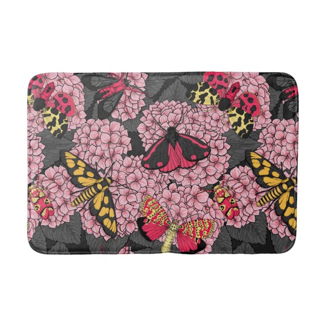Moths on pink hydrangea bath mat (Front)