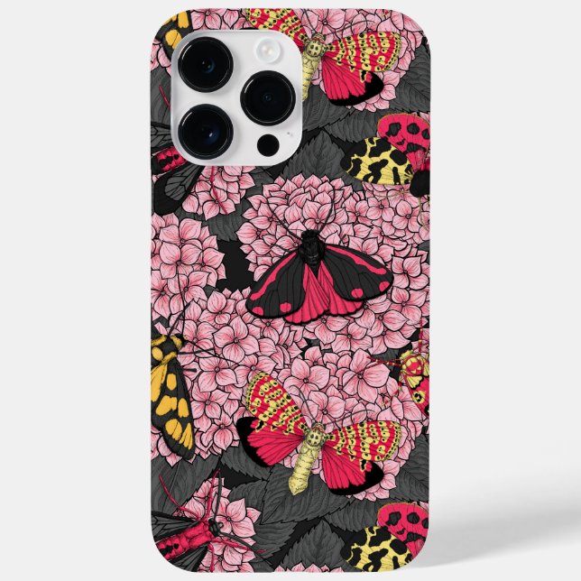 Moths on pink hydrangea Case-Mate iPhone case (Back)