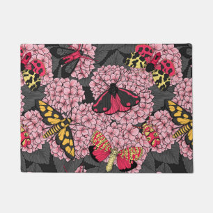 Moths on pink hydrangea doormat