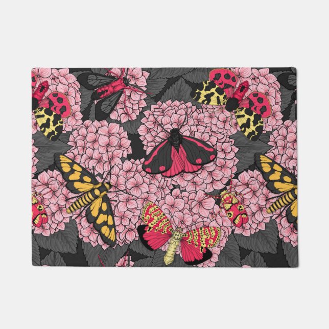 Moths on pink hydrangea doormat (Front)