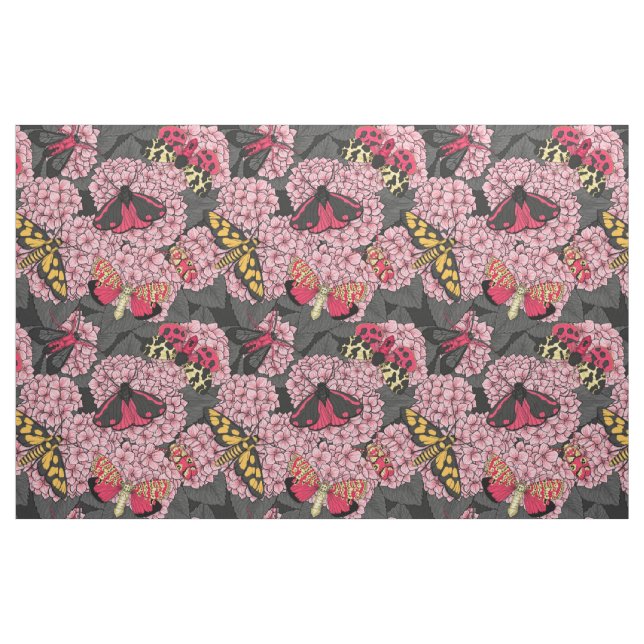Moths on pink hydrangea fabric (Fat Quarter)