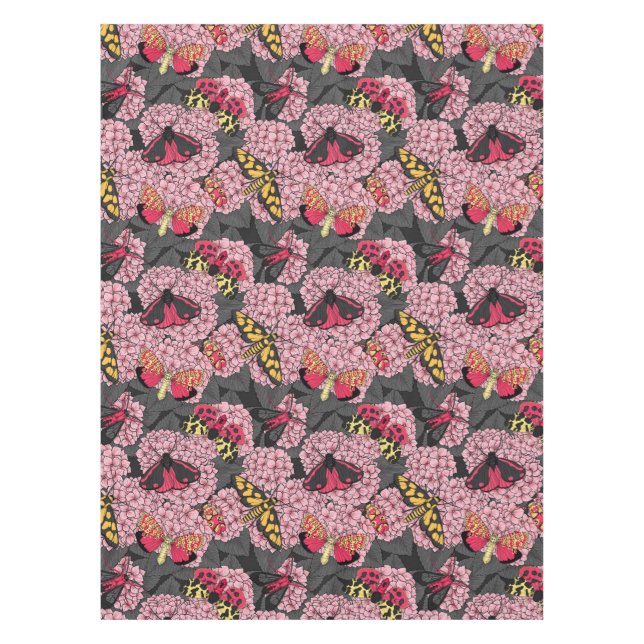 Moths on pink hydrangea tablecloth (Front)