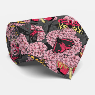 Moths on pink hydrangea tie