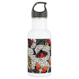 Moths on white hydrangea 532 ml water bottle