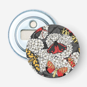 Moths on white hydrangea bottle opener