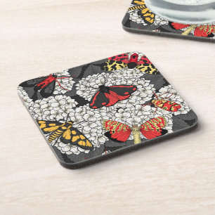 Moths on white hydrangea coaster