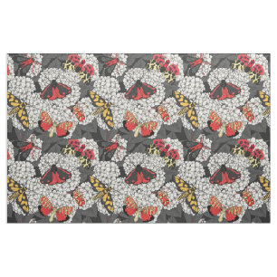 Moths on white hydrangea fabric