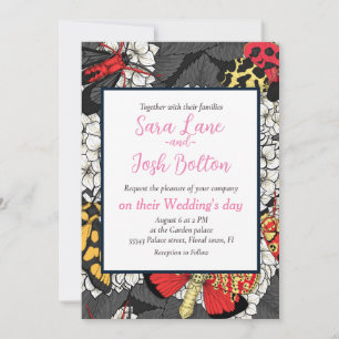 Moths on white hydrangea invitation