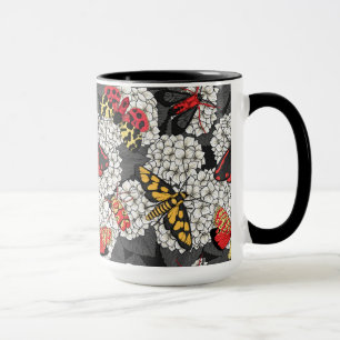 Moths on white hydrangea mug