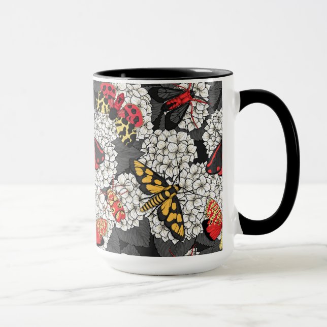 Moths on white hydrangea mug (Right)
