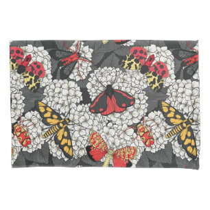 Moths on white hydrangea pillowcase