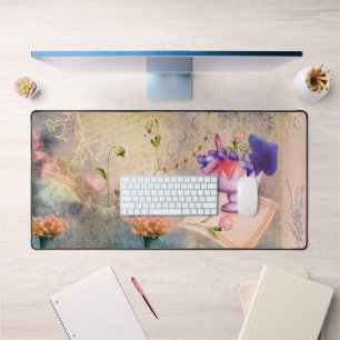 Moths, pansies and a fruit bowl desk mat