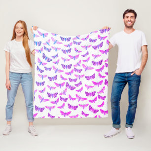 Moths Pattern Pink Blue Purple Fleece Blanket