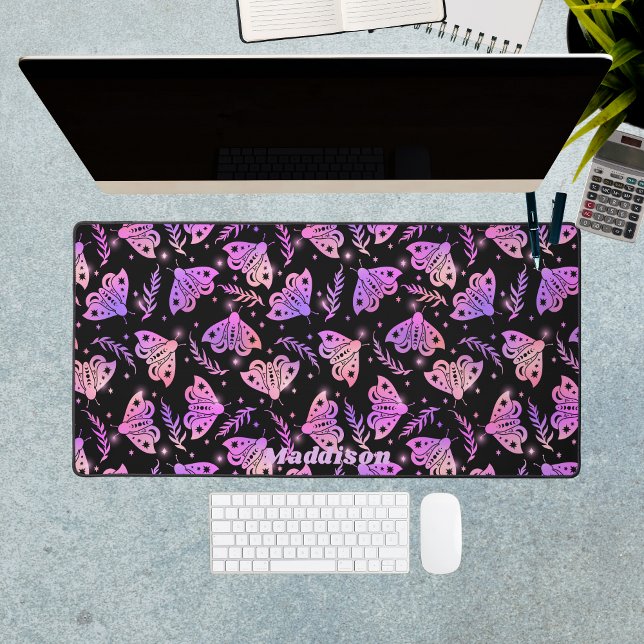 Moths Purple Black Mystical Pattern Custom Name Desk Mat (Moths Purple Black Mystical Pattern Custom Name Desk Mat
)