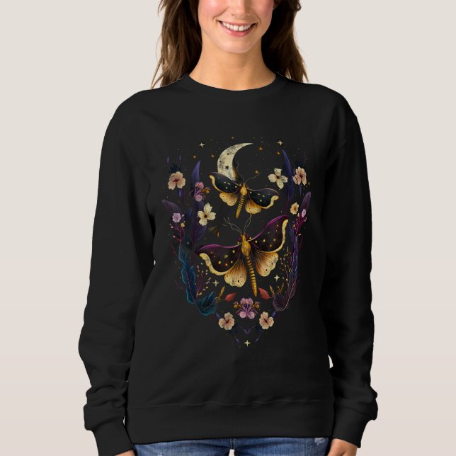 Moths with moon, flowers, butterfly, Wicca, goth,  Sweatshirt (Front)