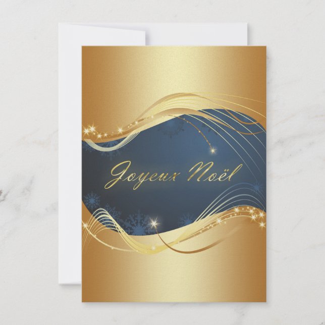 Motif de Noël or avec fond bleu Holiday Card (Front)