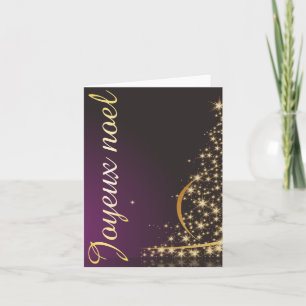 Motif de Noël pourpre avec arbre de Noël doré Card