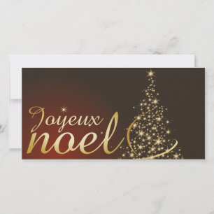 Motif de Noël rouge avec arbre de Noël doré Thank You Card