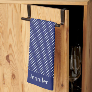 Motif Peas Blanc Marine Blue Tea Towel