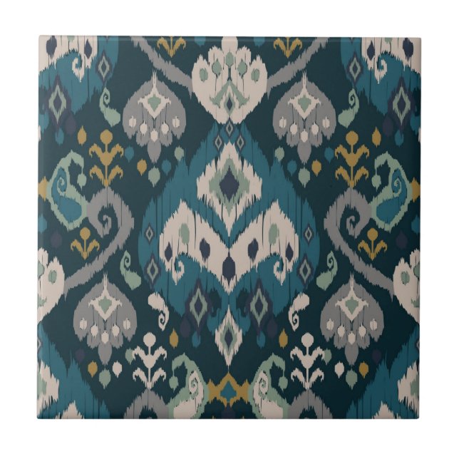 Motifs African boho paisley Floral Ikat pattern Ceramic Tile (Front)