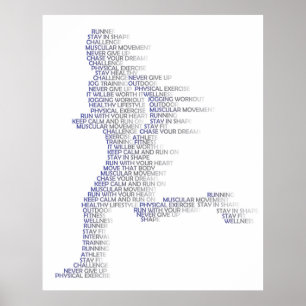 Motion of running man with speed in wordcloud. poster