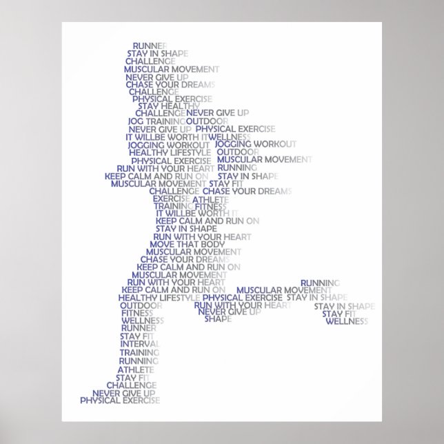 Motion of running man with speed in wordcloud. poster (Front)
