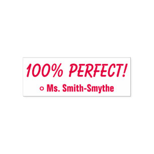Motivating "100% PERFECT!" + Custom Tutor Name Self-inking Stamp