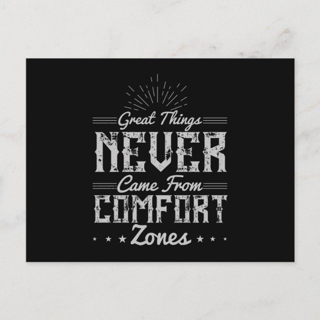 Motivation Great Things in Comfort Zone Postcard (Front)