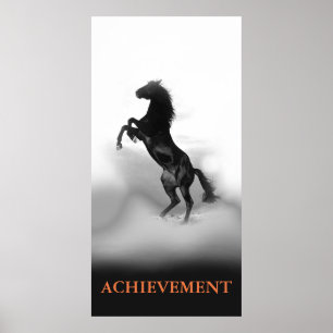 Motivational Achievement Black White Rearing Horse Poster