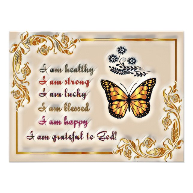 Motivational affirmations with golden motif photo print (Front)