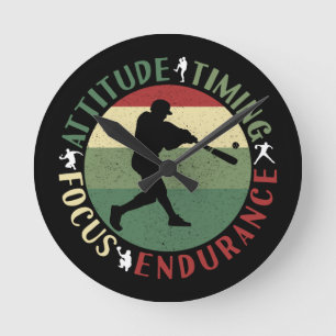 Motivational Baseball Team Values Round Clock