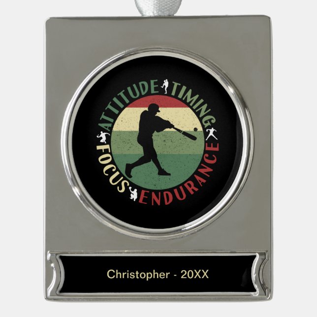 Motivational Baseball Team Values Silver Plated Banner Ornament (Front)