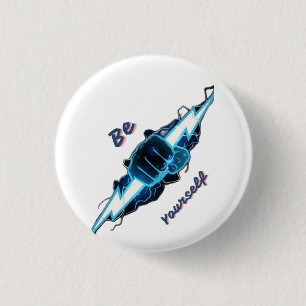 Motivational "Be Yourself" Blue Lightning Bolt Fis 3 Cm Round Badge