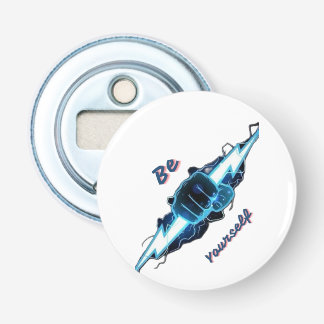 Motivational "Be Yourself" Blue Lightning Bolt Fis Bottle Opener